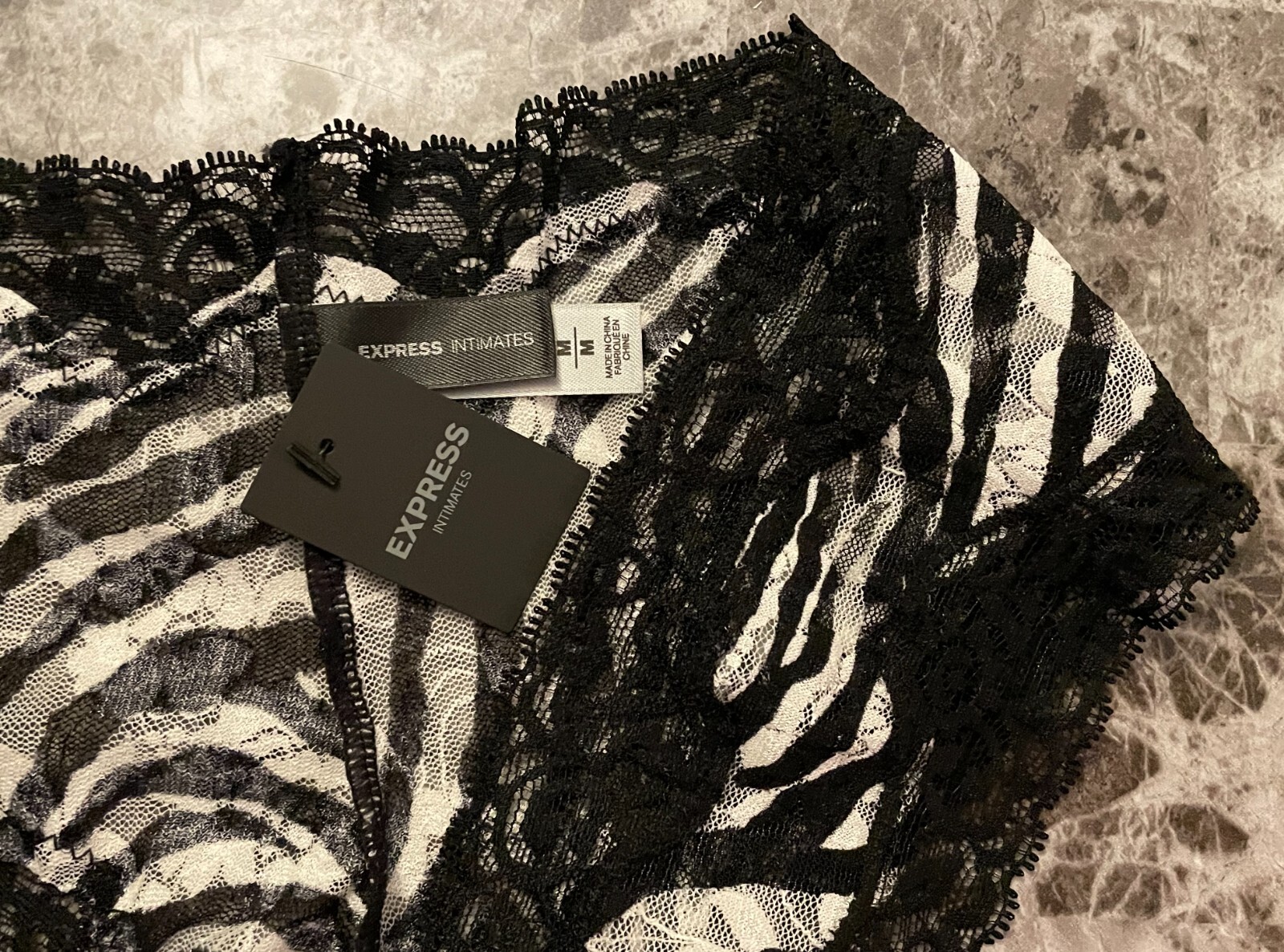 NWT EXPRESS M BLACK WHITE ZEBRA STRIPE LACE VINTAGE RARE FLIRTY CHEEKY PANTIES