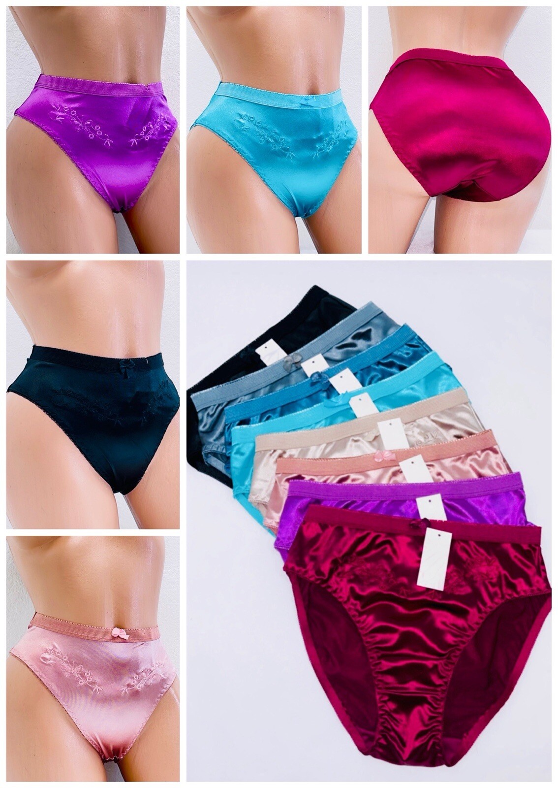 6 Packs Lot Sexy Women Satin Panties High Leg Ladies Underwear 322 Lingeries 3XL