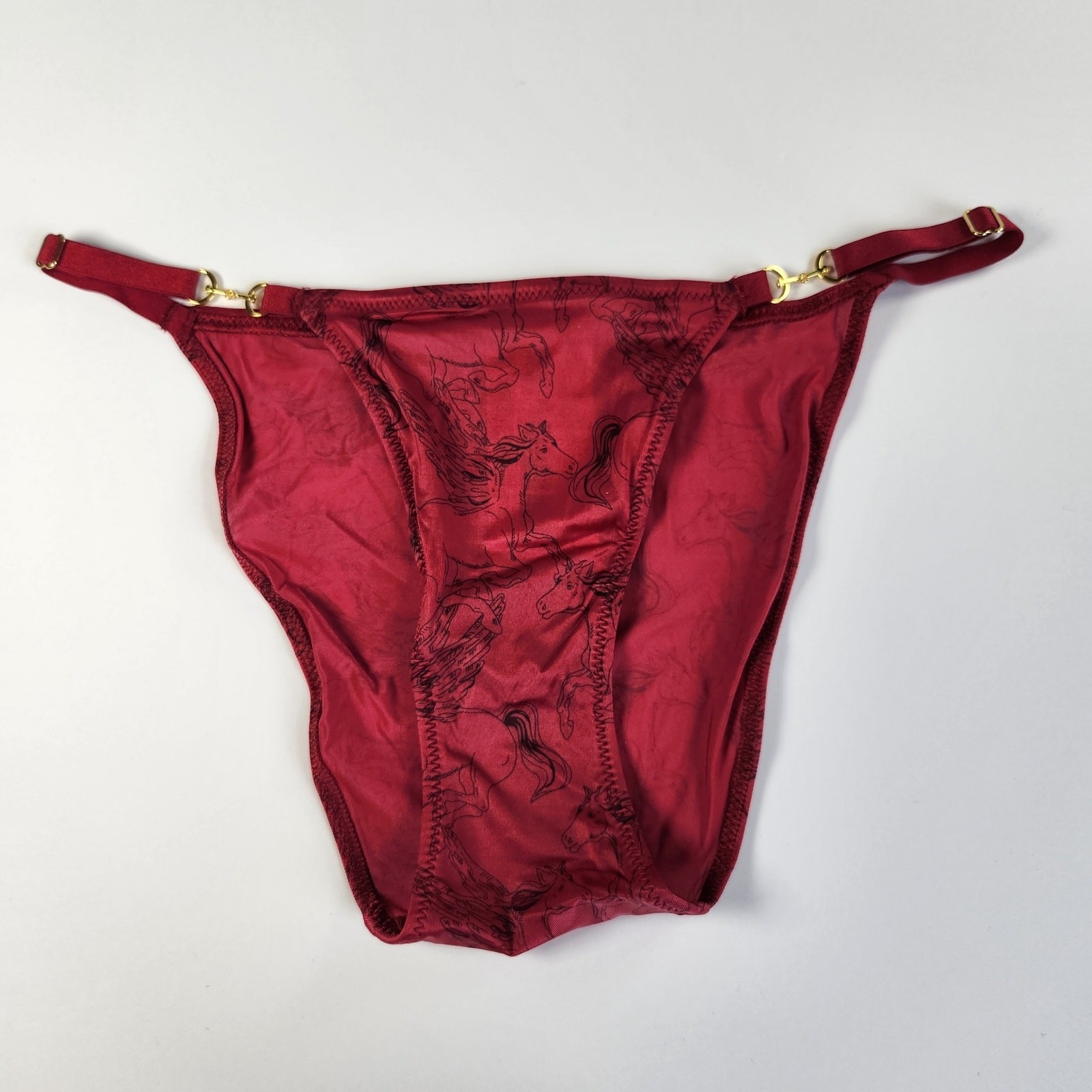 Victoria’s Secret Red and Gold Pegasus Soft Satin String Bikini Panty – Small