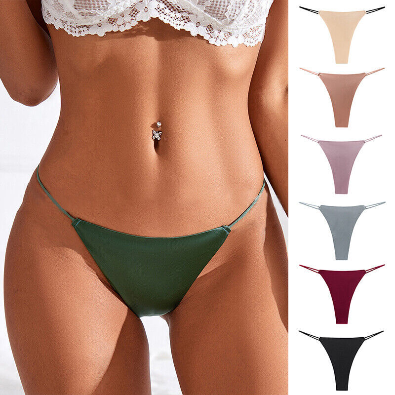 1/6 Pack Lot Womens Satin Silky Thong G-string Panties Underwear Seamless Bottom