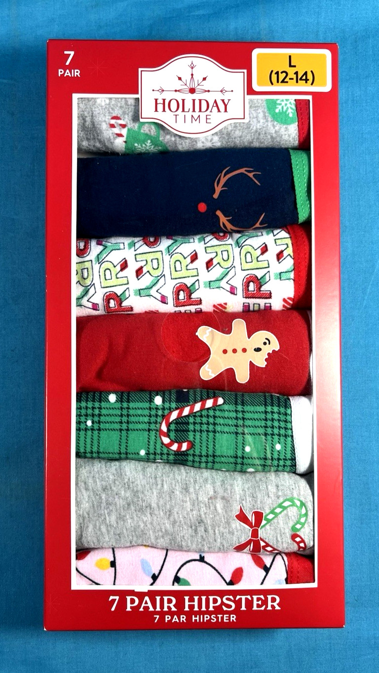 NIB~HOLIDAY TIME Christmas Hipster Underwear~7 Pack Women size S (12-14) Panties