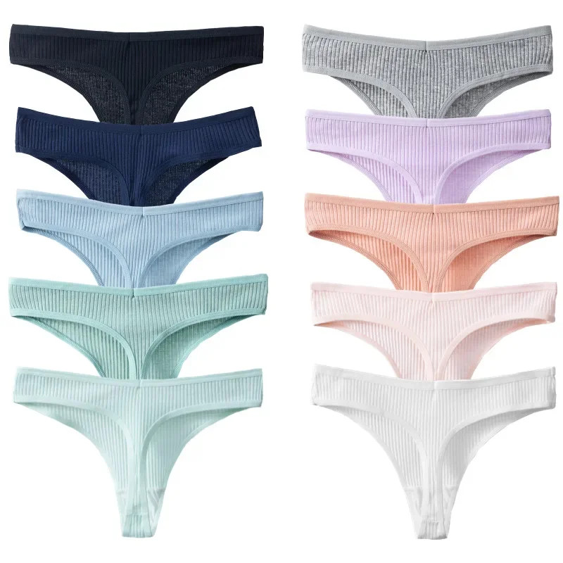 Cotton Thong Panties Low Rise Women’s Breathable Soft Stretch Underwear 10 Pcs