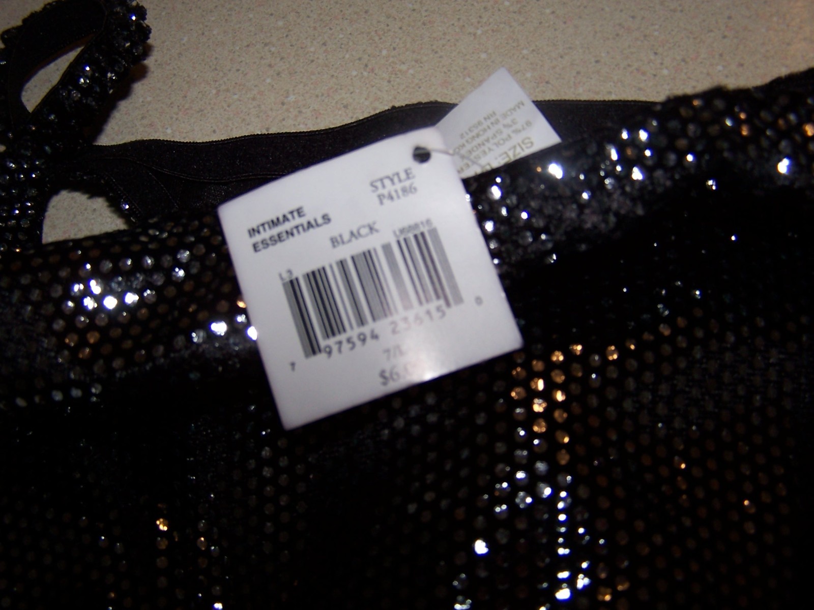 INTIMATE ESSENTIALS STRING BIKINI panty BLACK WITH SILVER DOTS SZ L SZ 7 NWT