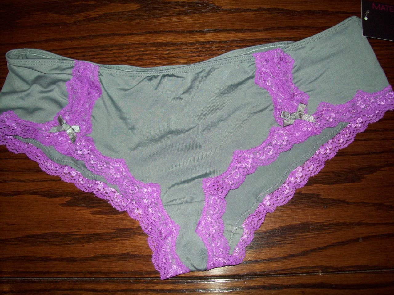 NWT MATERIAL GIRL POLY/SPANDEX LOWRISE BOYSHORT PANTIES w lace 318 Pewter