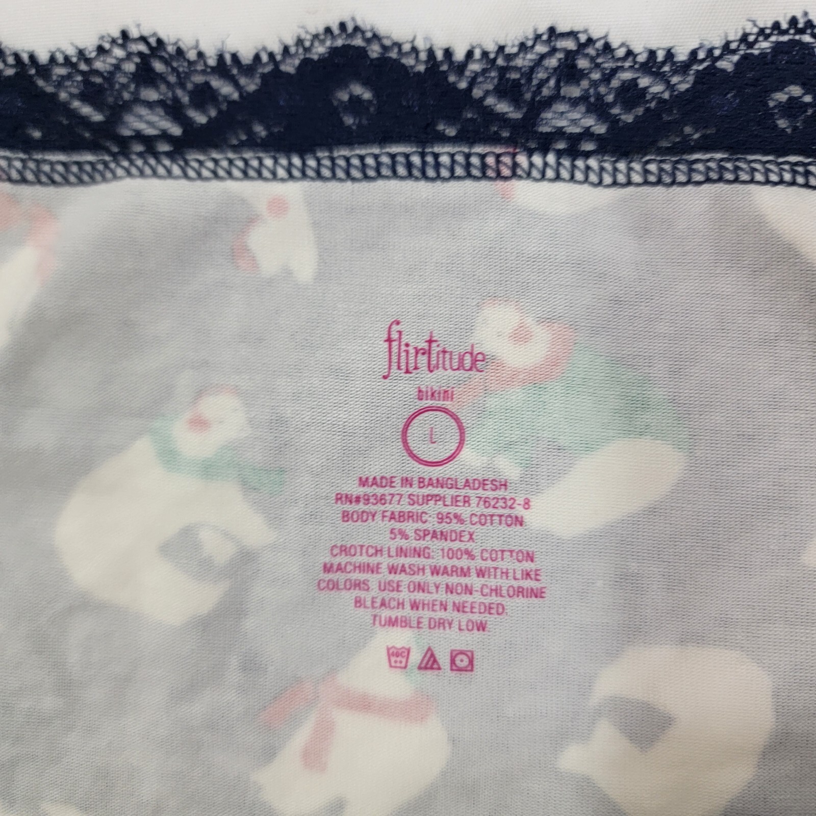 Flirtitude Womens Bikini Panties Blue Polar Bear Sz L Large 95% cotton holiday