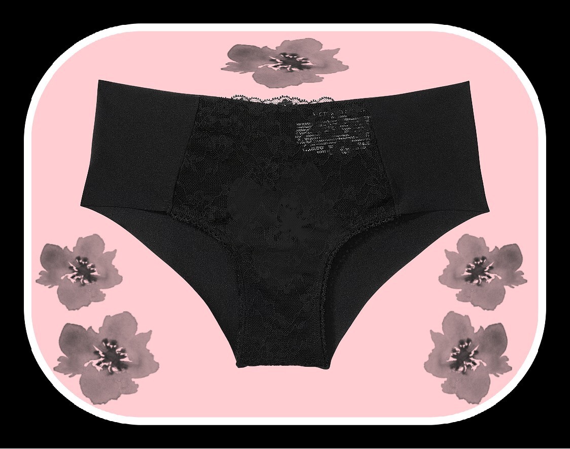 XXL Black Posey Floral Insert Lace NO SHOW Smooth Victorias Secret Cheeky Pantie