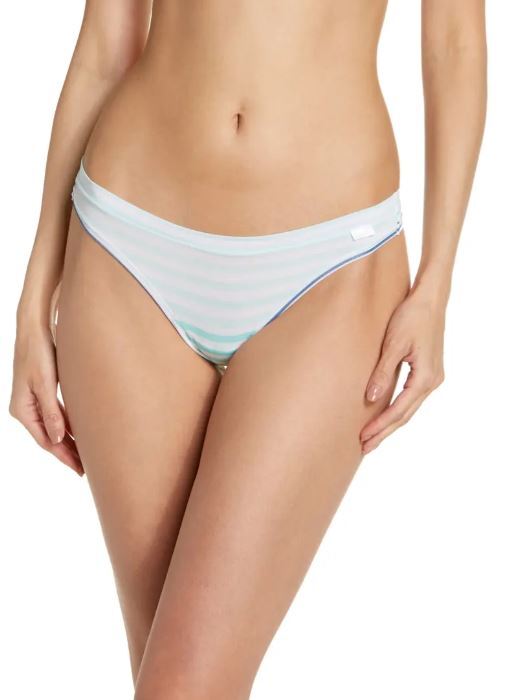 NWT DKNY DK8381 “Stretch Modal” Low-Rise Classic Thong, Striped, Blue