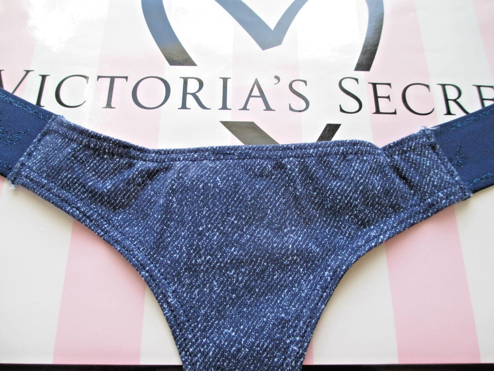 VICTORIA’S SECRET PINK Cotton High Leg Thong Panty VS Dark Denim Blue S M L XL