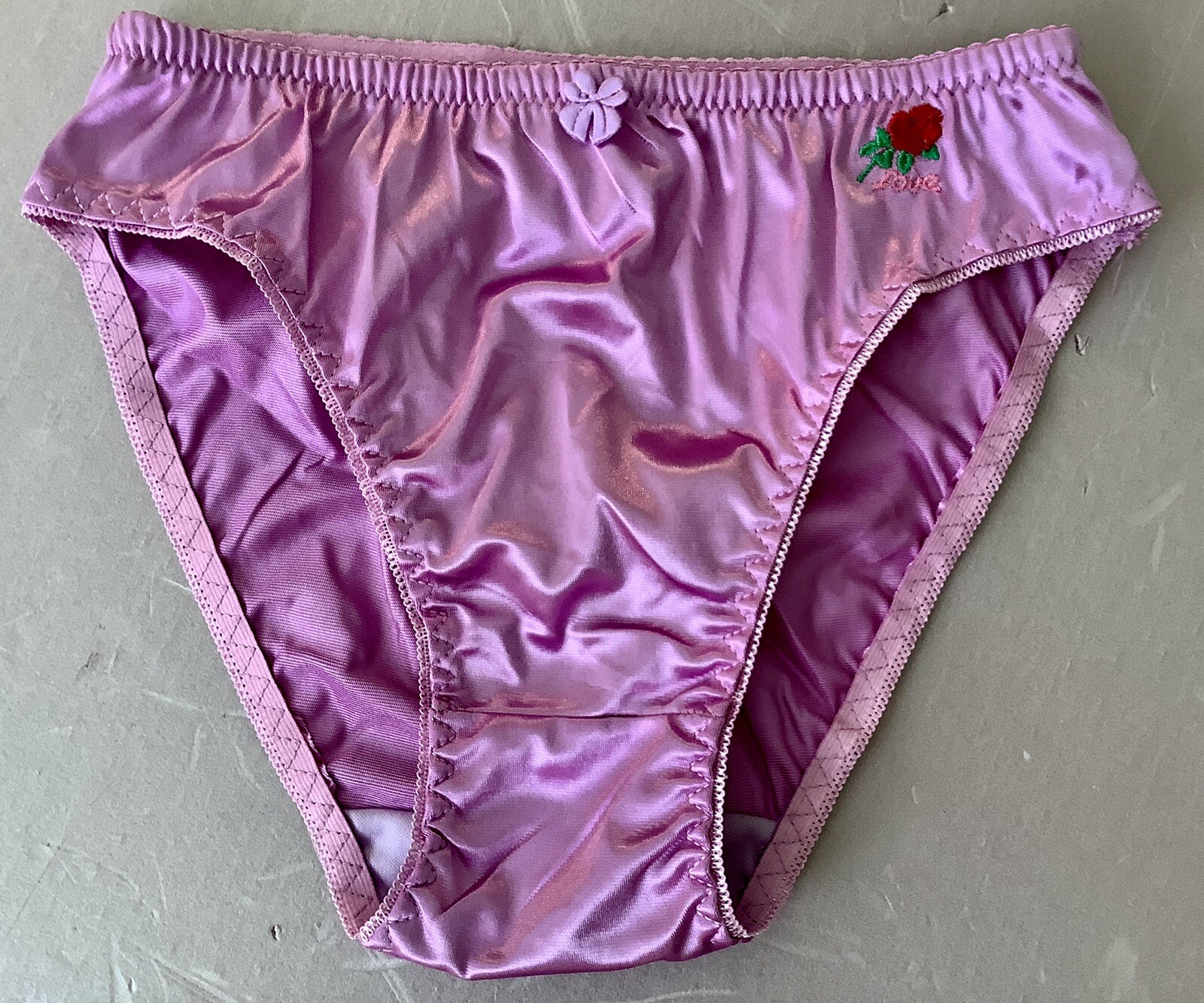 Women Panties Bikinis ANN DIANE Size L. Lavender Shiny Satin Soft W/decoration