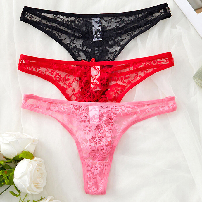 3 Pack Lot Sexy Womens Sheer Lace See Through Panties Thongs Underwear Ligneries
