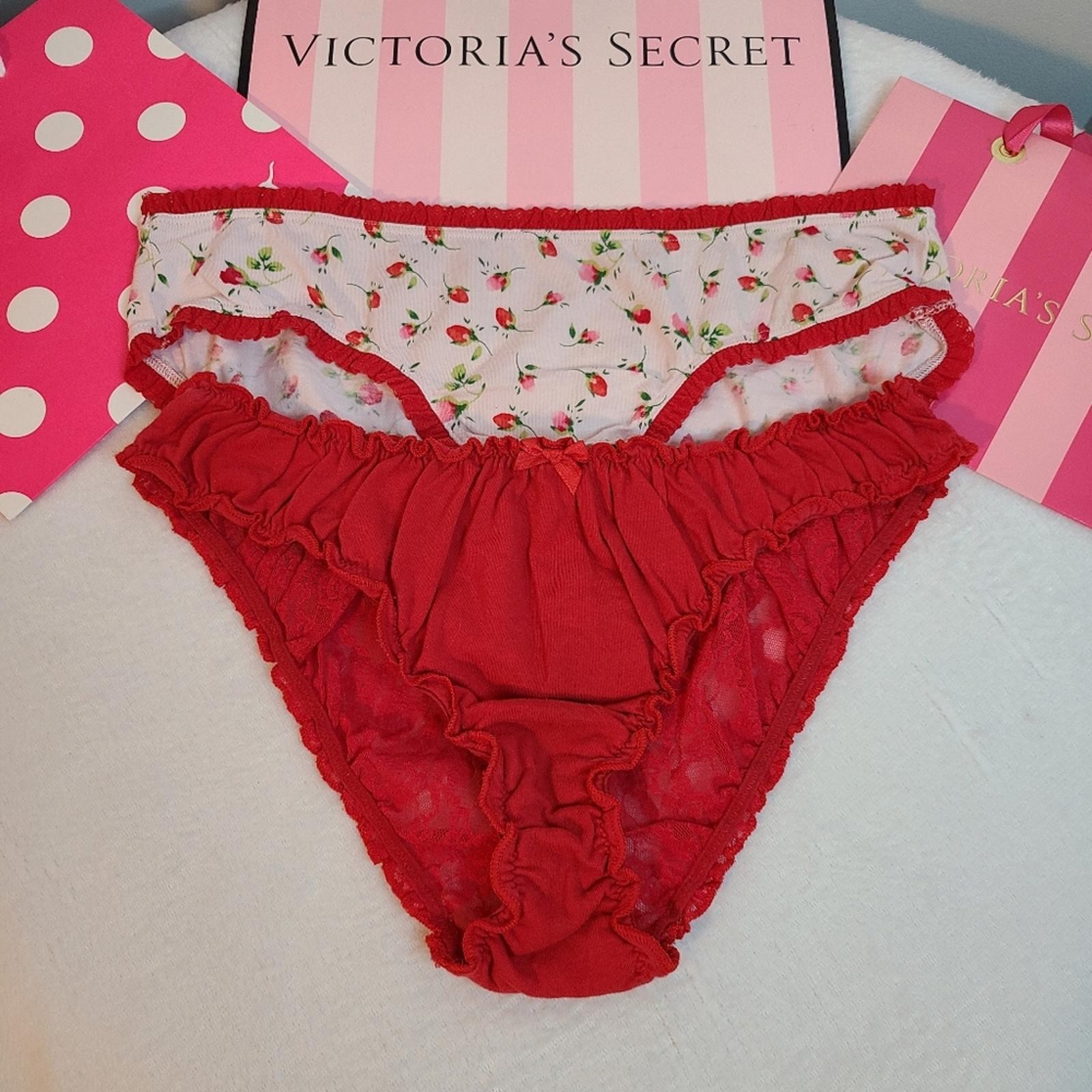 Y2K Victoria’s Secret 2pk Cotton Lace Red Rose Ruffle Panties Size Lg