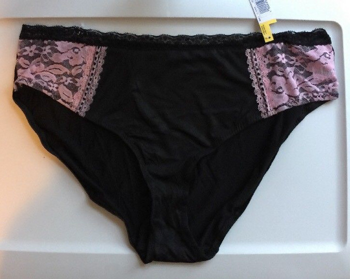 Womens Black Bikini Panties Size 4X/11 Solid Sexy Flirty Pink Floral Side Insets