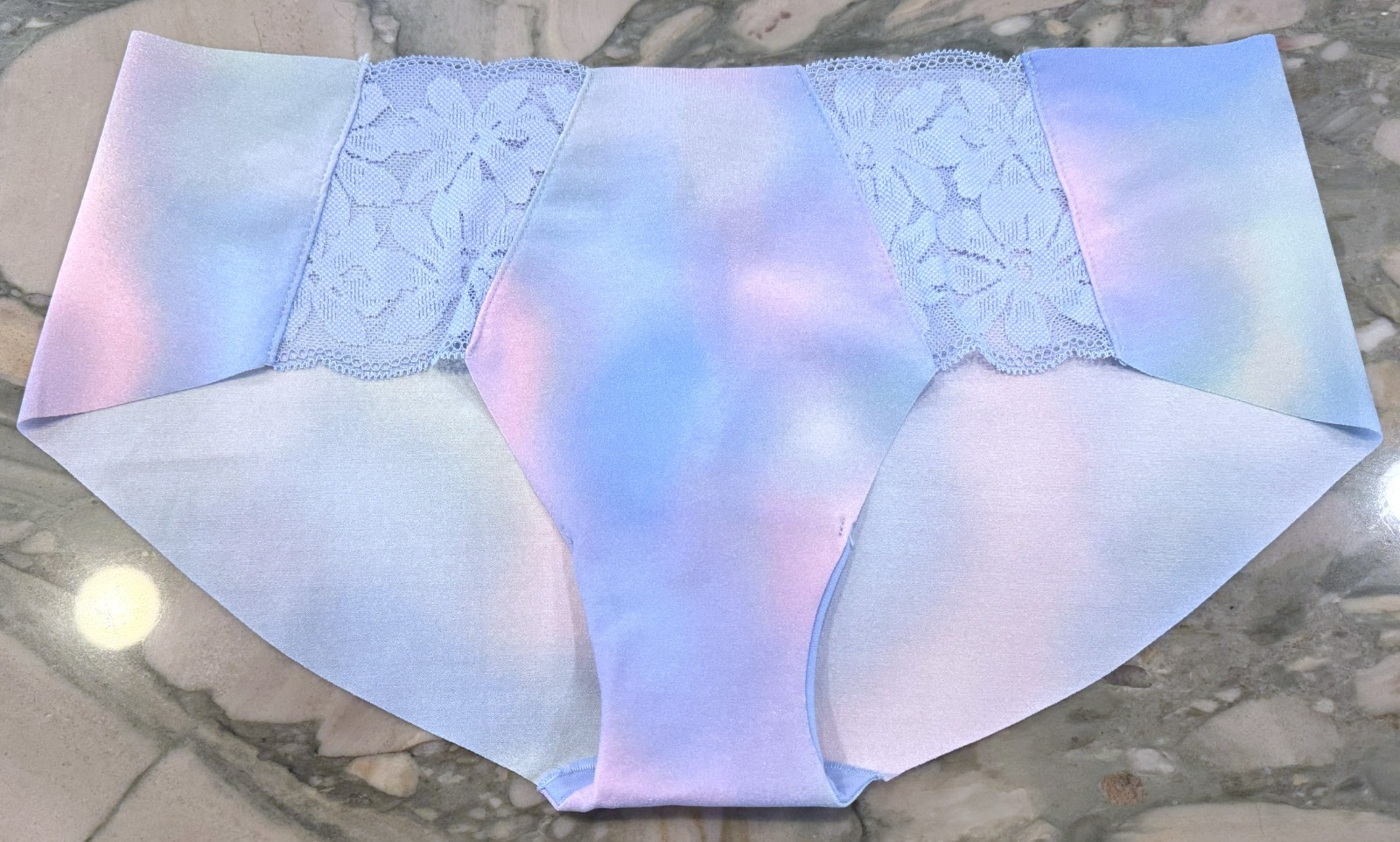 NEW Victoria Secret PINK No Show Hipster LACE INSETS Arctic Ice Blur – XL or XXL