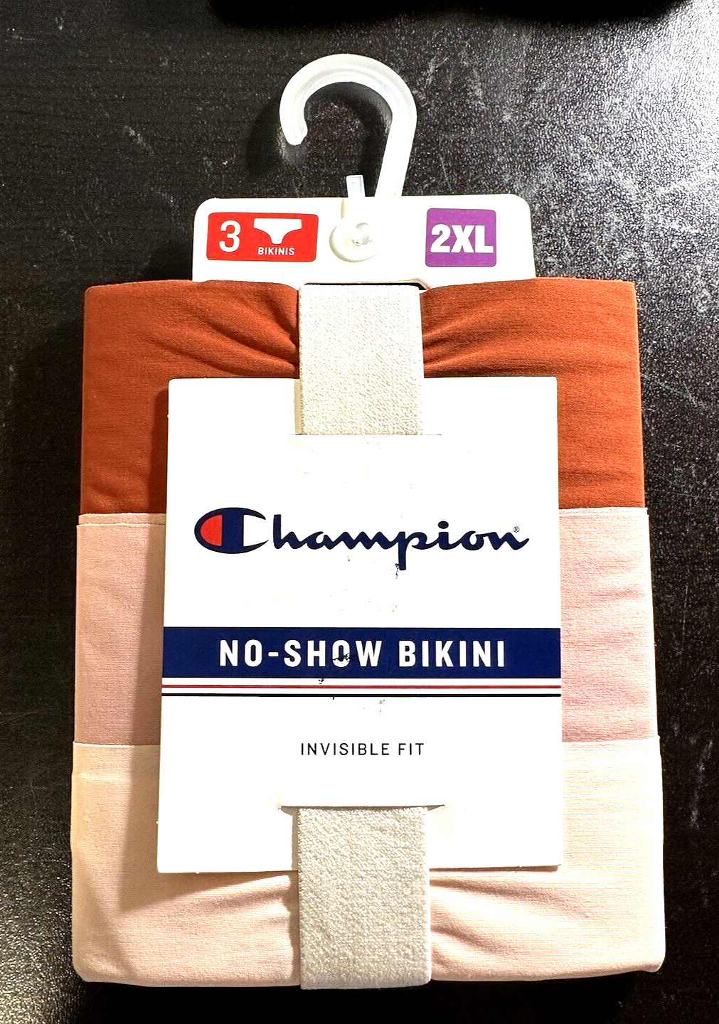 Champion No-Show Bikini Invisible Fit 2XL 3 Pair Pack Underwear Pink Mauve Rust