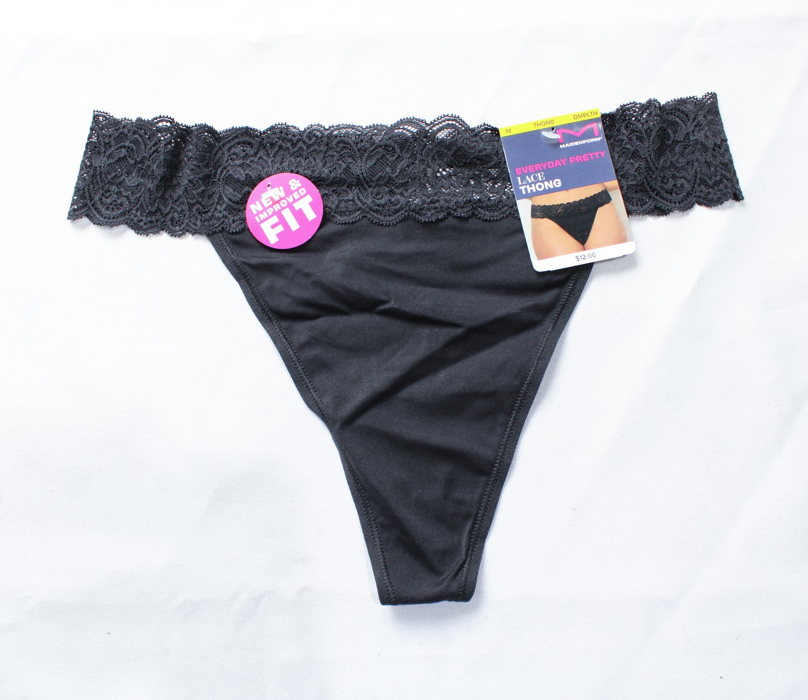 Maidenform Women’s Lightweight Microfiber Lace Thong DH3 Black Medium NWT