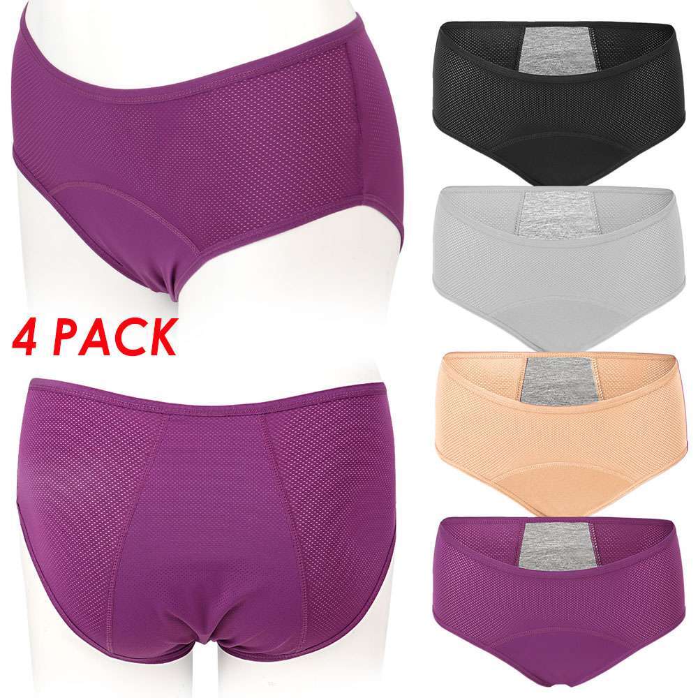 4 Pack Womens Girls Period Panties Leak-Proof Stretch Briefs Menstrual Underwear