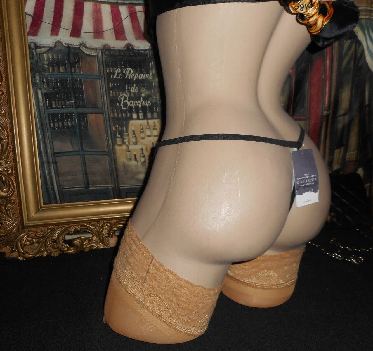 Silk Panty String Bikini Thong XL Chiffon Cacique Black NWT