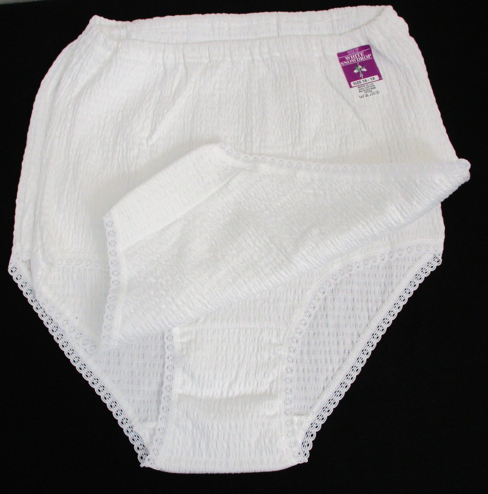 Ladies 2 Pack 92% Cotton 8% Elastaine Lycra Crinkly Briefs Sizes: 12/14 28/30