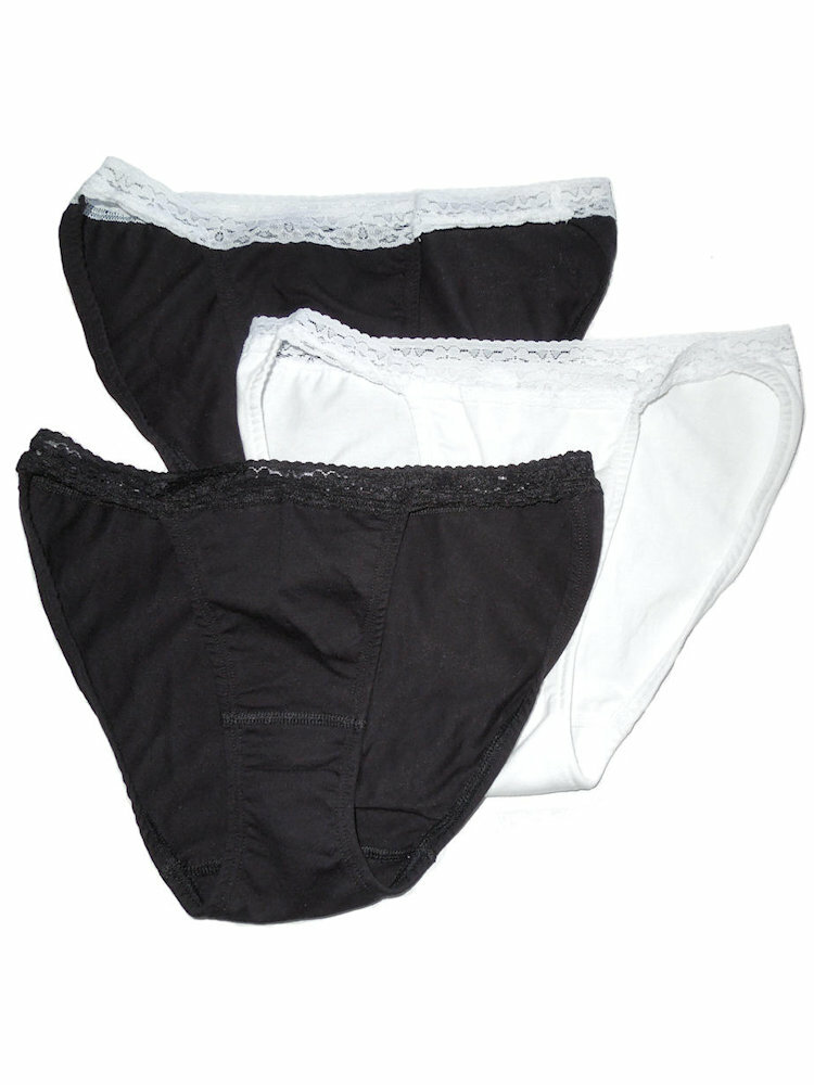 Women’s Organic Cotton Bikini Panty w/stretch LACE waistband. Made in USA, XS-XL