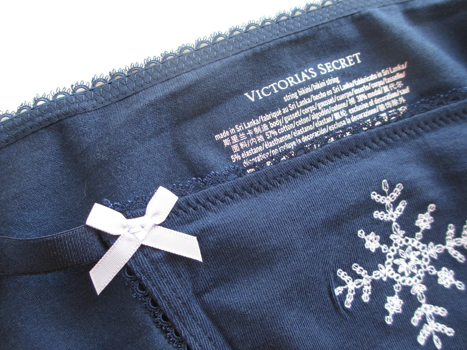 VICTORIA’S SECRET Cotton String Bikini Panty VS Navy Blue S M L XL Bows NWOT