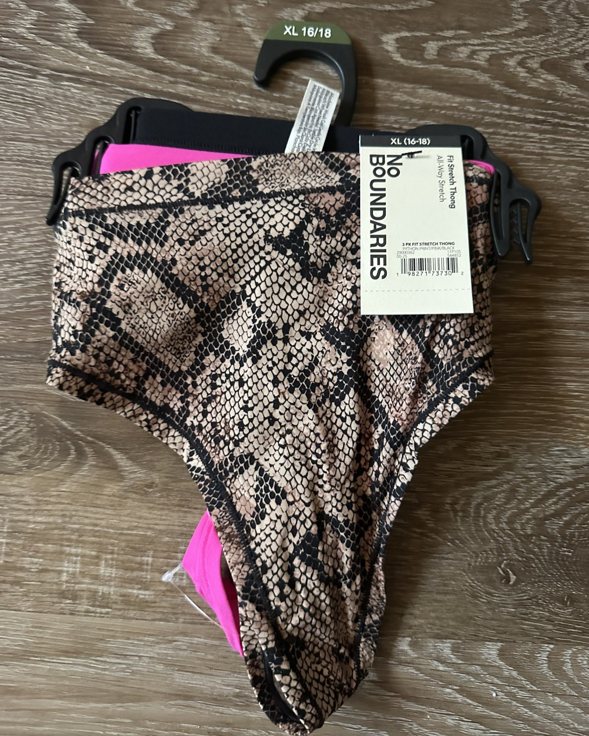 3 No Boundaries Fit Stretch Thong Python Print Pink Black Womens XL 16-18