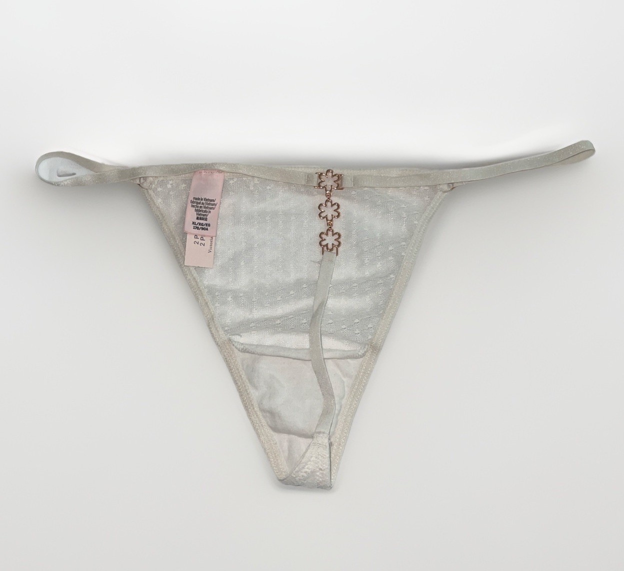 Victoria’s Secret White Lace G-String Thong Panty Floral Rose Gold Hardware XL