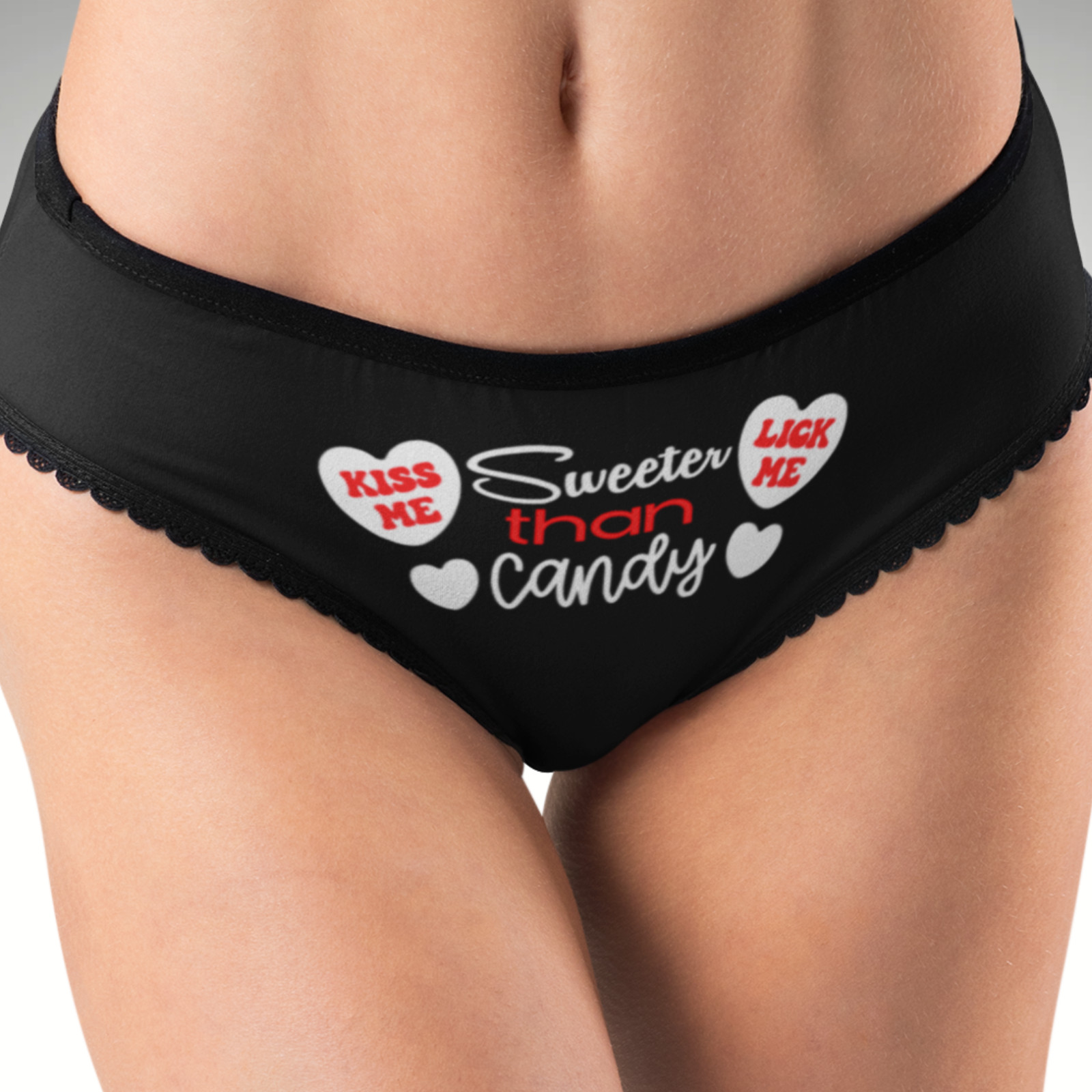 Sweeter Than Candy Hipster Panties Kiss Me Lick Me Hearts Valentine