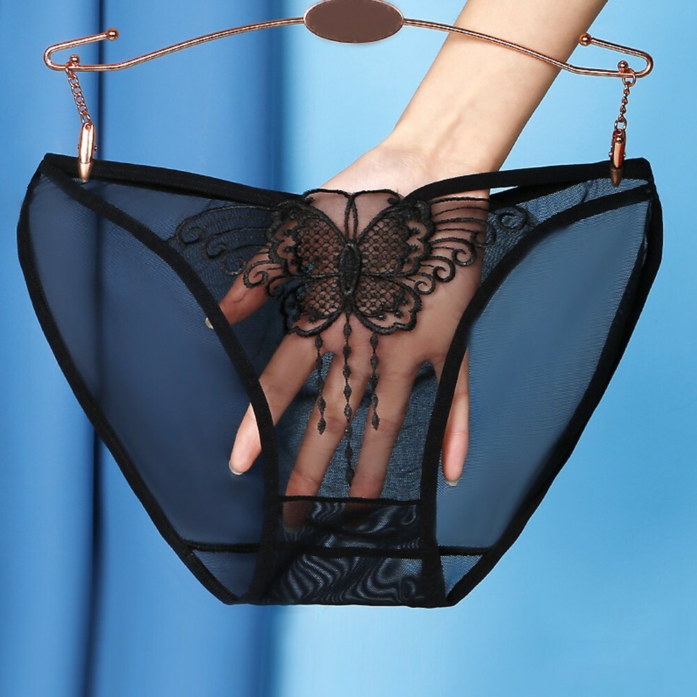 Women Embroidery Butterfly Sheer Underwear Lingerie Mesh Briefs Lace Panties