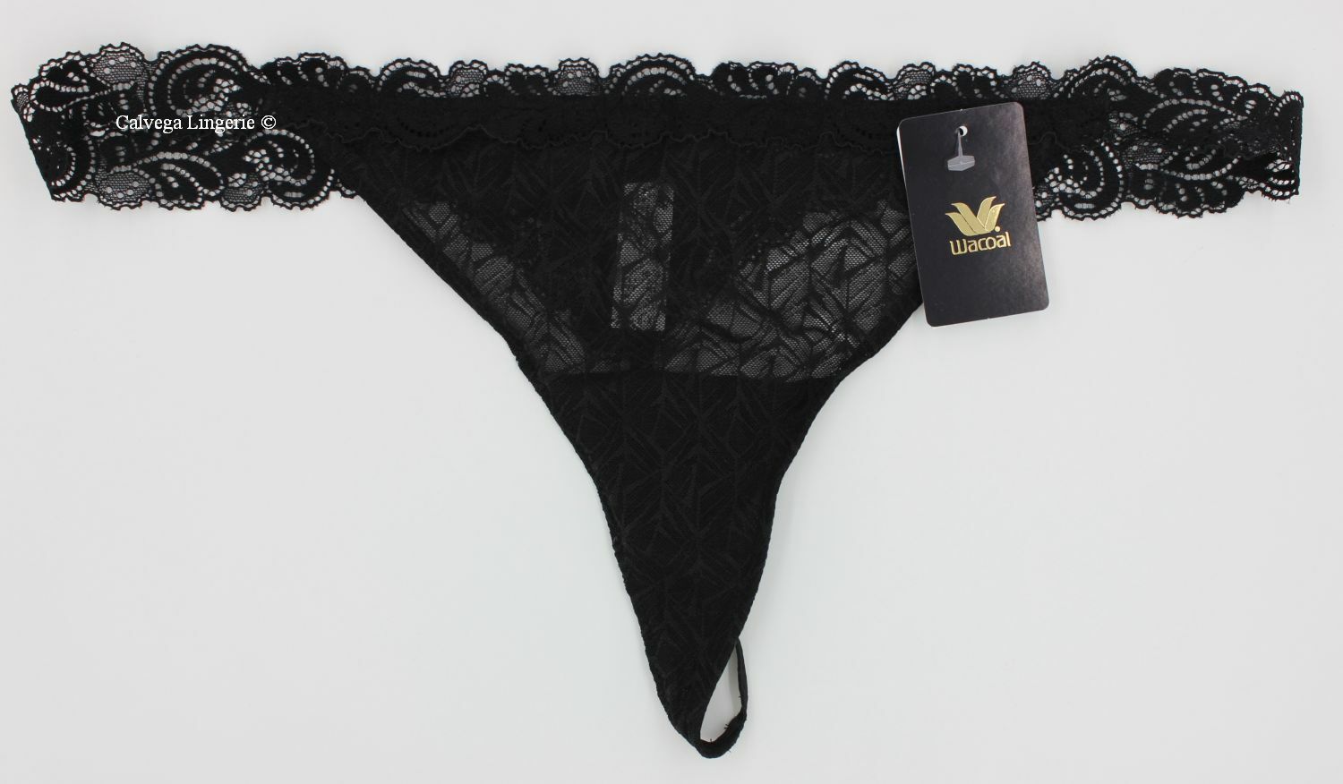 NWT Wacoal 842295 “Vivid Encounter” Low Rise Lace String Thong, Black (BK), XL