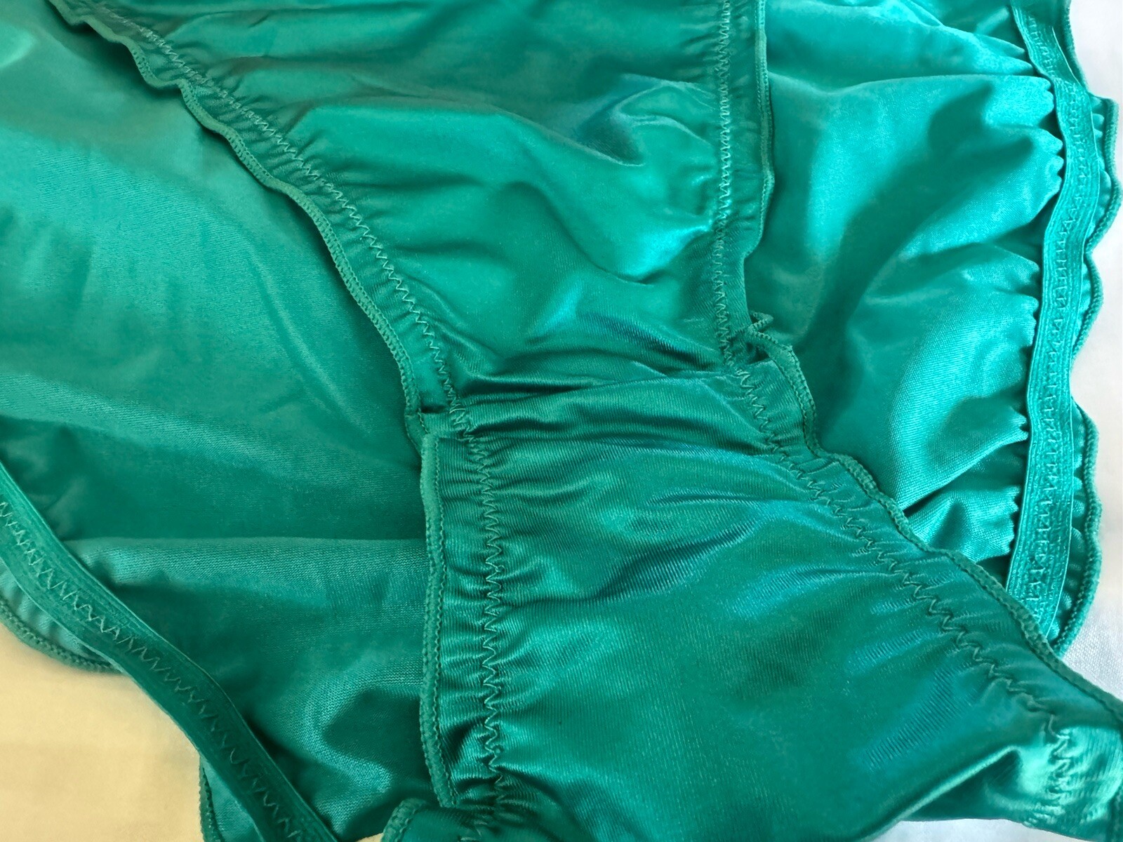 Shiny Green Blue Teal Satin Nylon Silver Sparkle Thick Band Bikini Panties Sz Lg