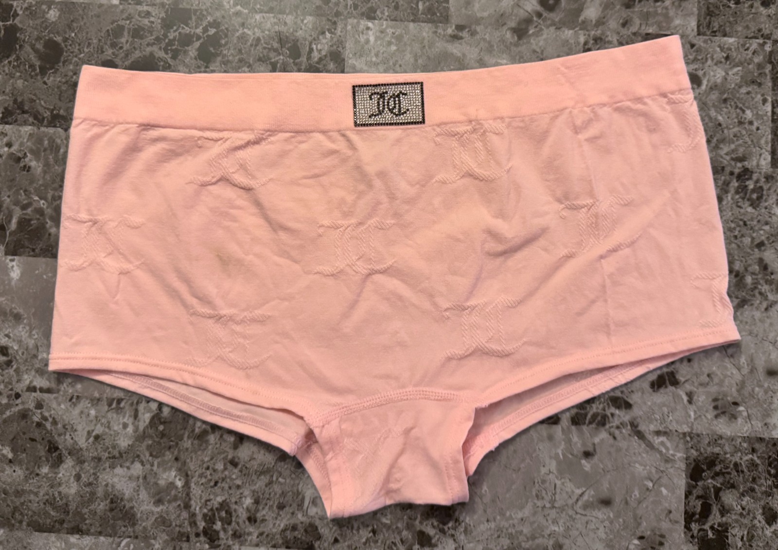 JUICY COUTURE L PINK RHINESTONE MONOGRAM LOGO SEAMLESS STRETCH BOYSHORT PANTIES