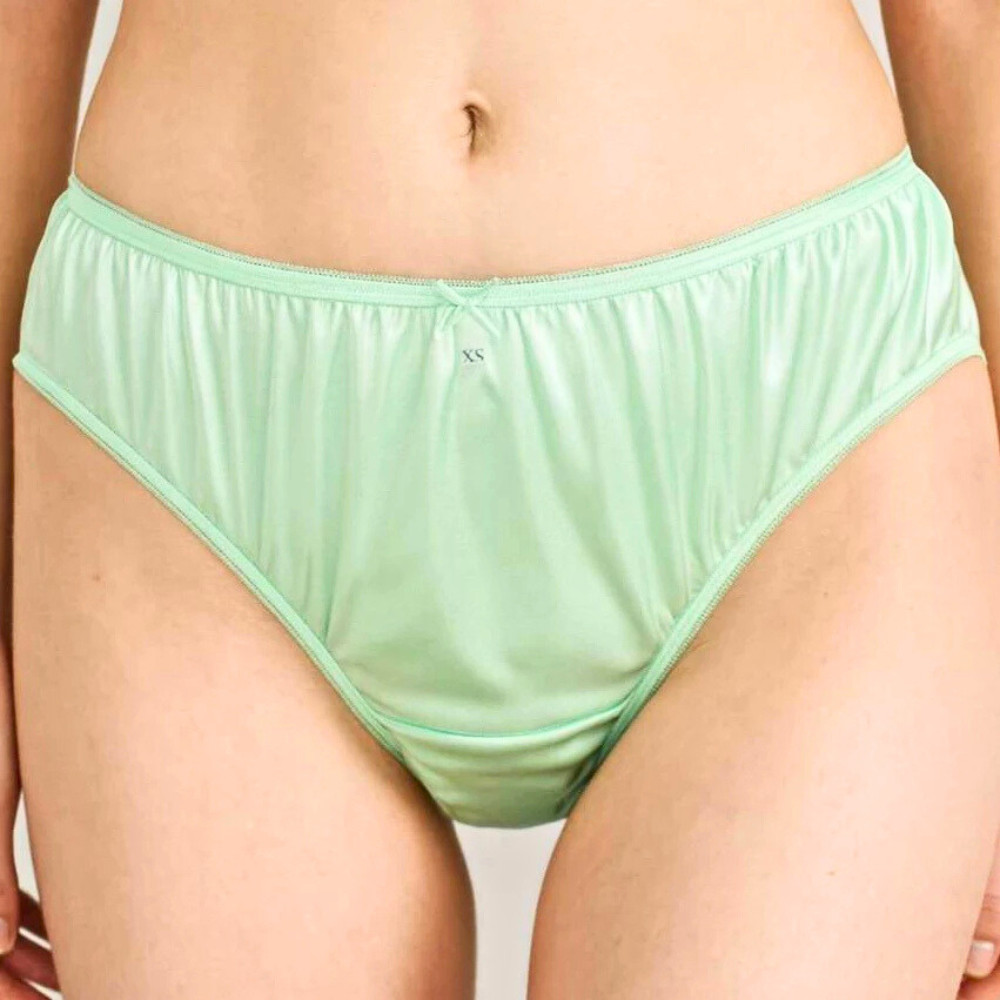 Set of 6 Bikini Panties 2XL Nylon Soft Stretch Waist 32-42″ Green Silky Comfort