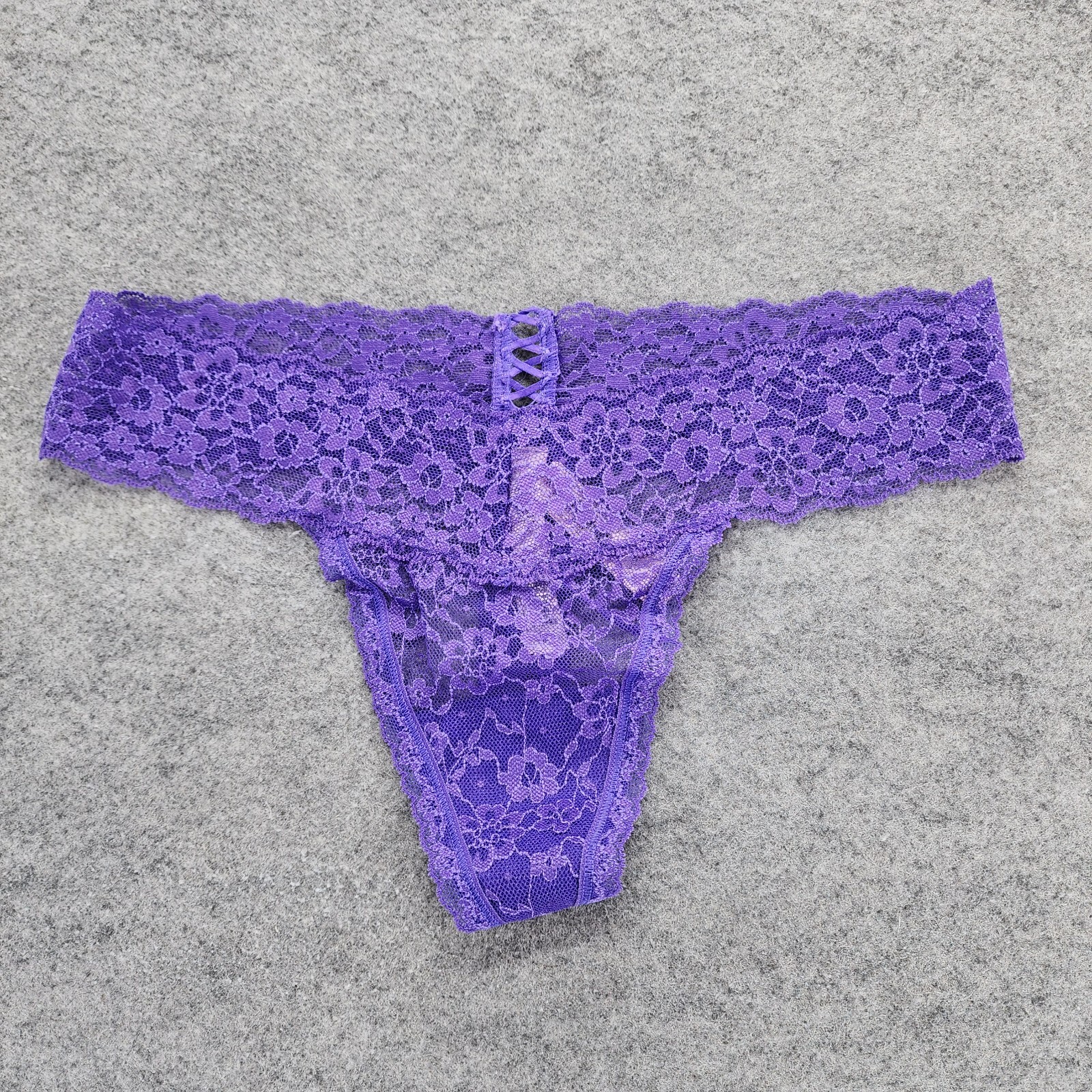 Victoria Secret Panties Womens Large Purple Floral Lace Thong