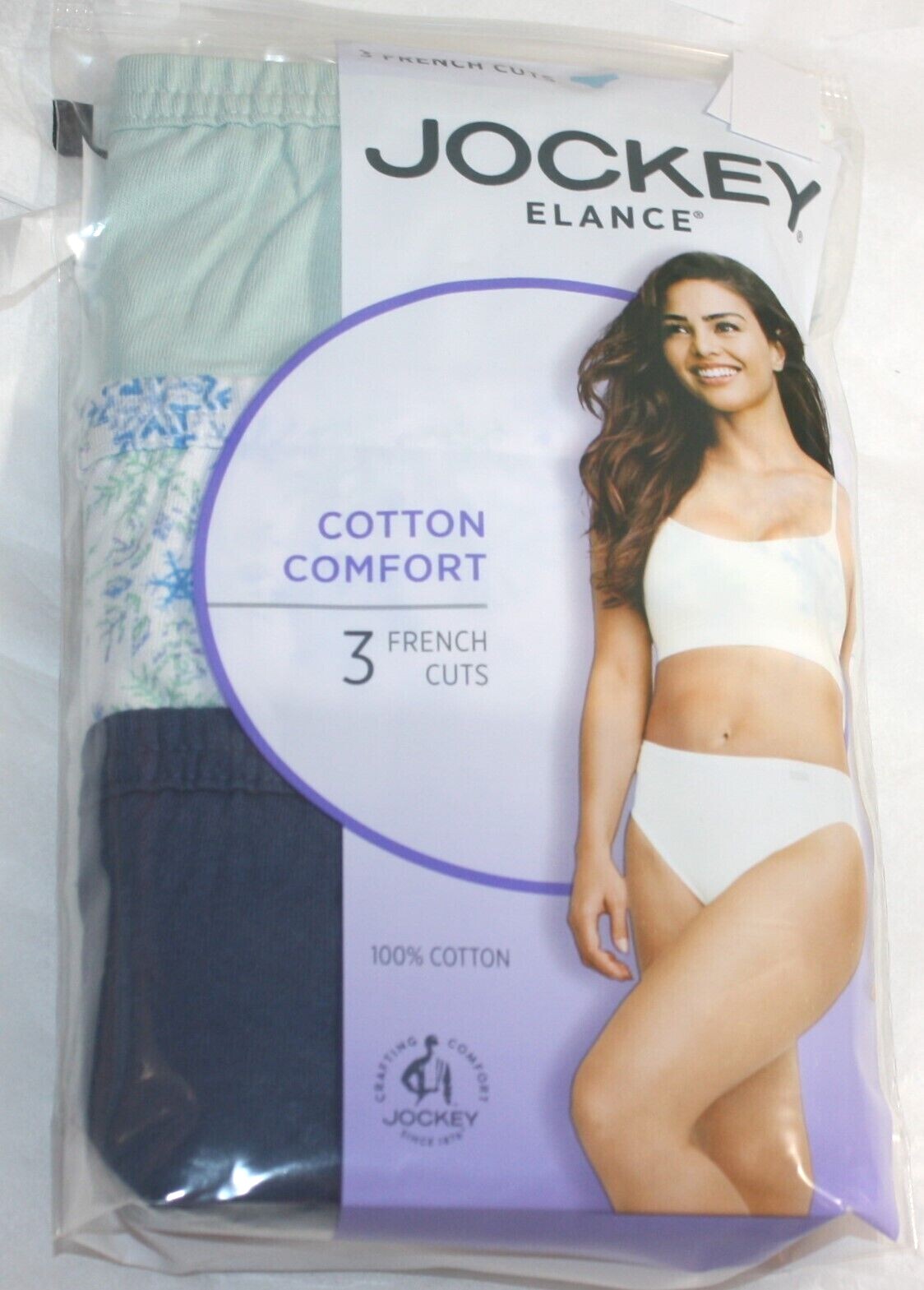 New 3pack JOCKEY covered waistband 100% cotton FRENCH CUT BLUE GREEN SNOWFLAKES
