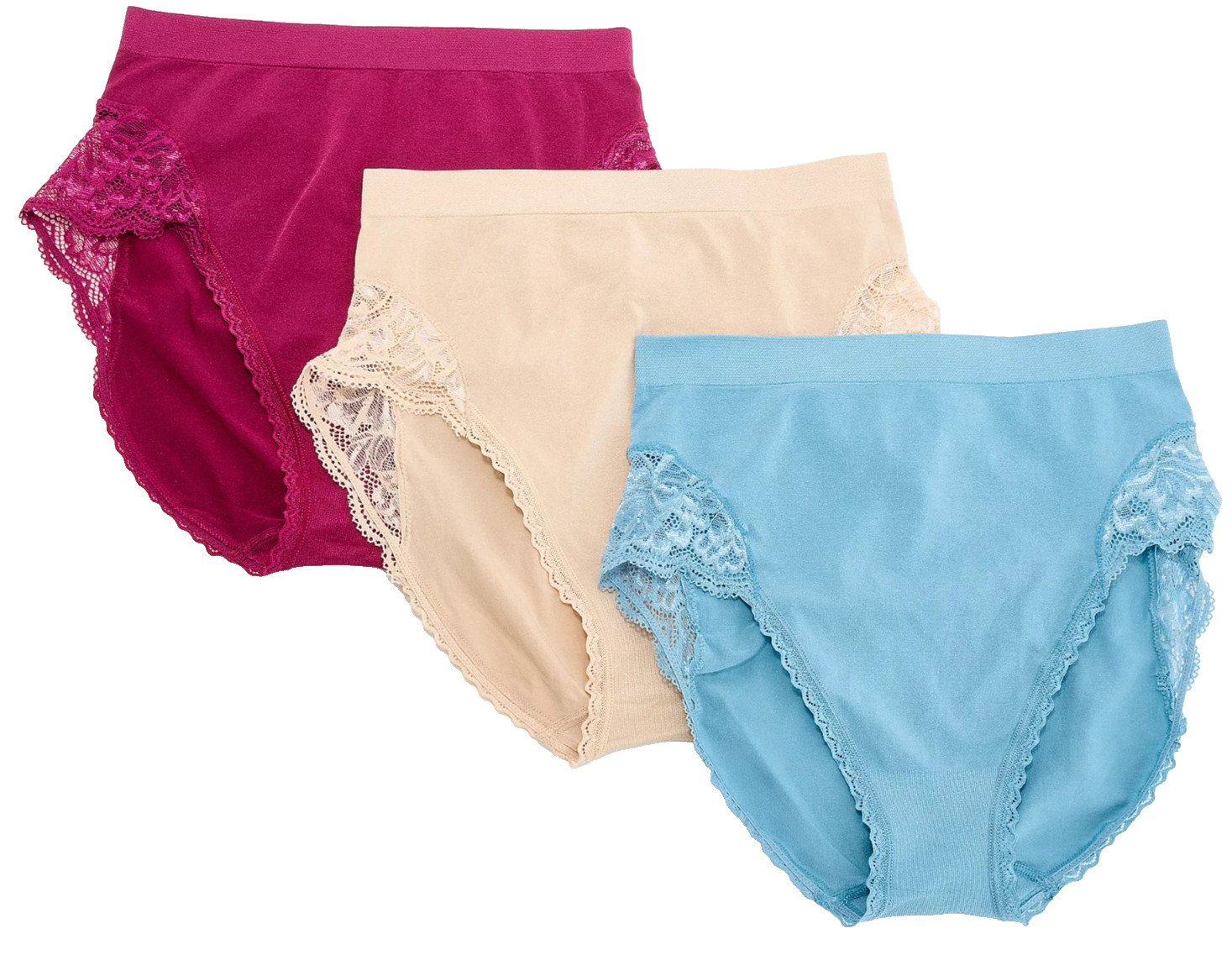 Breezies~Set of 3~Natural Curves Lace Full Briefs~1X~Berry~A647771 11432