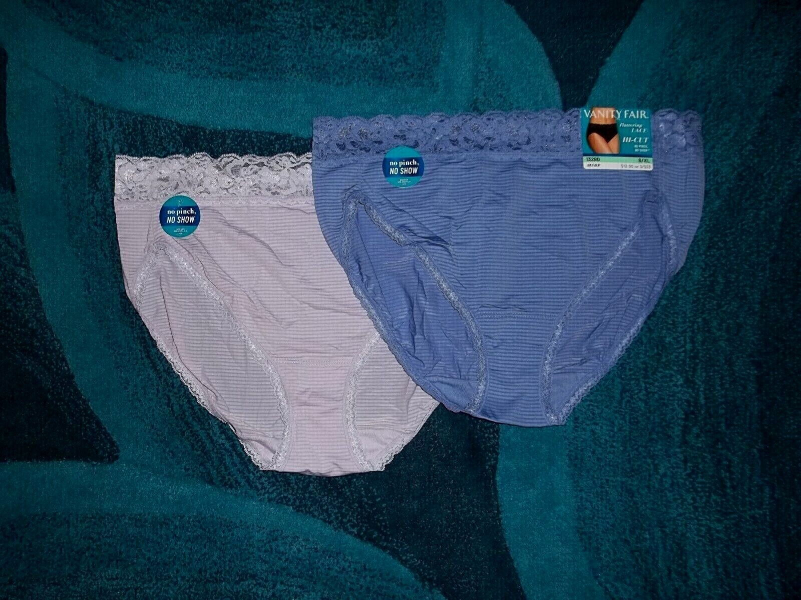 2 Purple VANITY FAIR Flattering Lace HI CUT Briefs Panty Style 13280 8 or 9 NWT