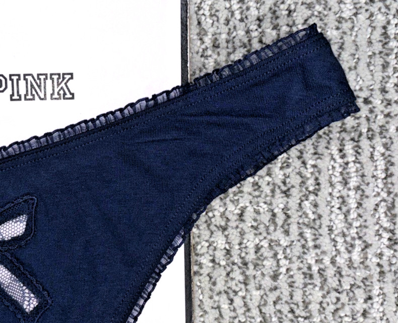 Victoria’s Secret PINK NWT Medium Blue Ruffle Trim Bow Thong Panty Sexy Cute