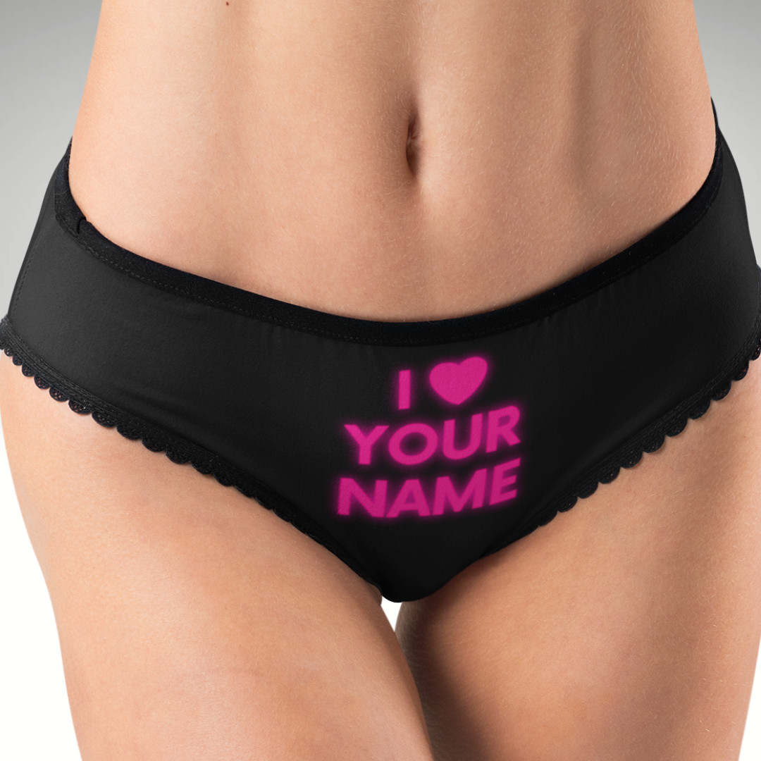 “I ❤️ [Name]” Panties – Custom Name Hipster Underwear, Multiple Colors