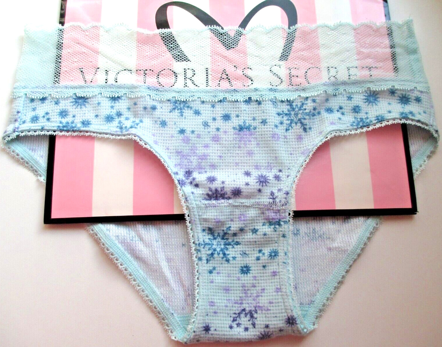 VICTORIA’S SECRET Waffle Thermal Hiphugger Panty S L XL Blue Snowflake VS NWT