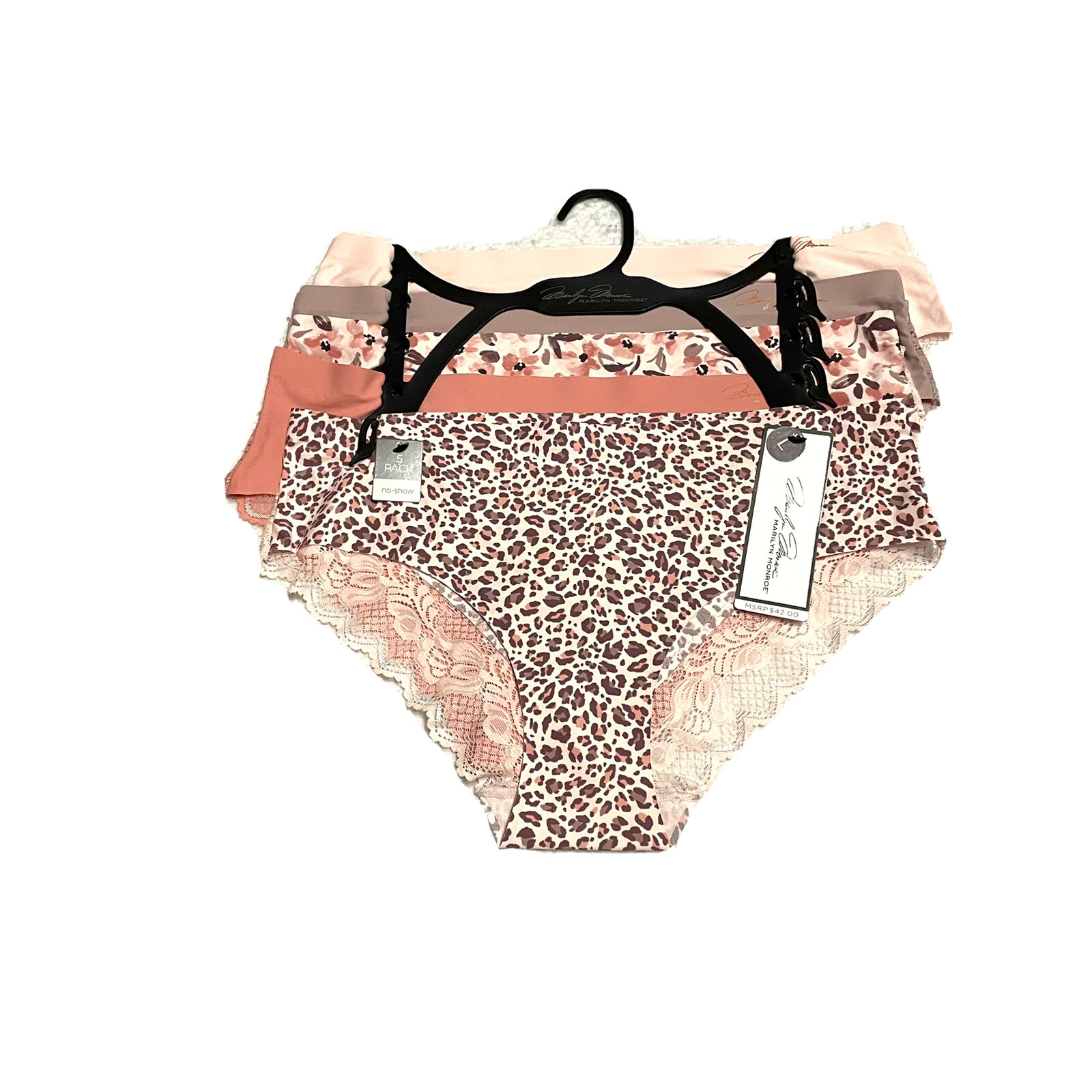 MARILYN MONROE Panties L 5-Pack Pink Tiger Sexy Thong Underwear Floral Seamless