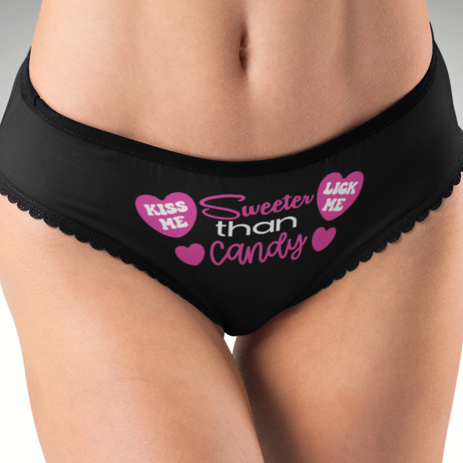 Sweeter Than Candy Hipster Panties Kiss Me Lick Me Hearts Valentine