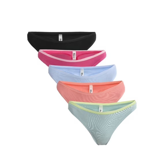 No Boundaries Women’s 5-Pack Cotton Thong Panties, Assorted Colors Size S(4/6)