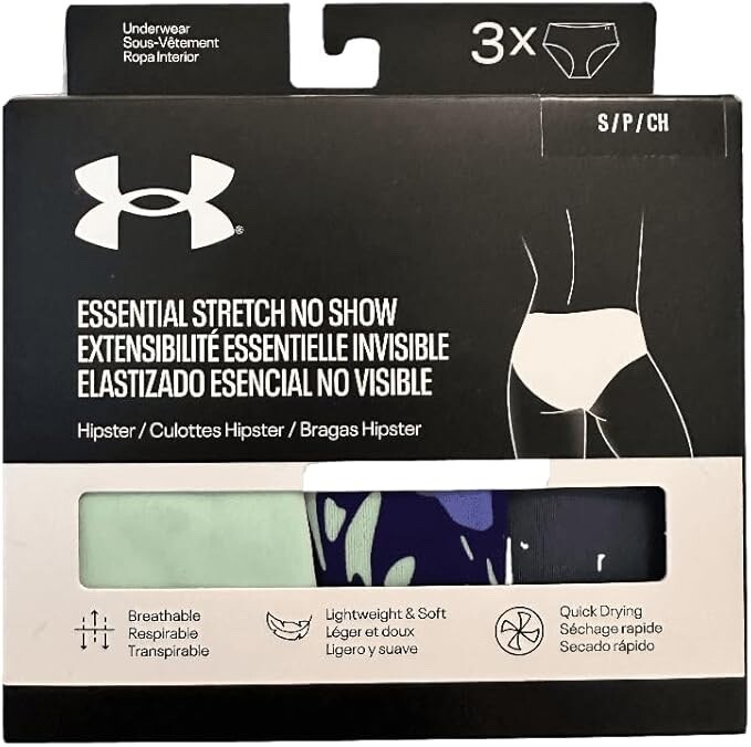 UNDER ARMOUR ESSENTIAL STRETCH HIPSTER 3-PAIRS Womens Underwear Multicolor Small