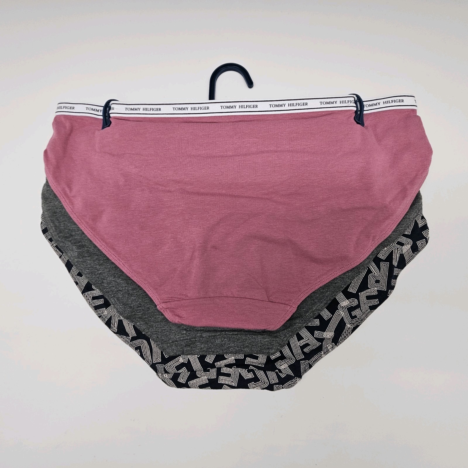 TOMMY HILFIGER 3 Pack Women’s L XL Logo Cotton Bikini Panties Mauve Gray Navy