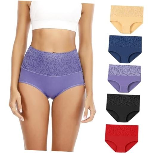 Women Cotton Underwear High Small Black,beige,silvery Gray, Red, Blue – 5 Pack