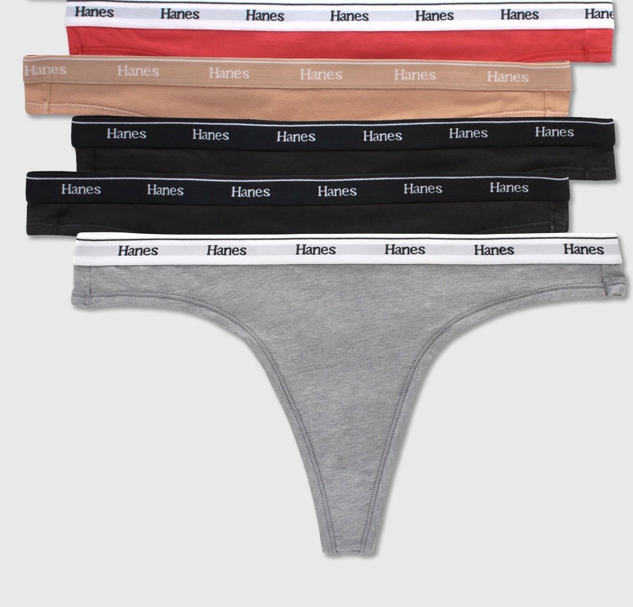 Hanes Originals Women’s Thong 9/ 2XL Underwear Breathable Stretch Cotton 5 Pack