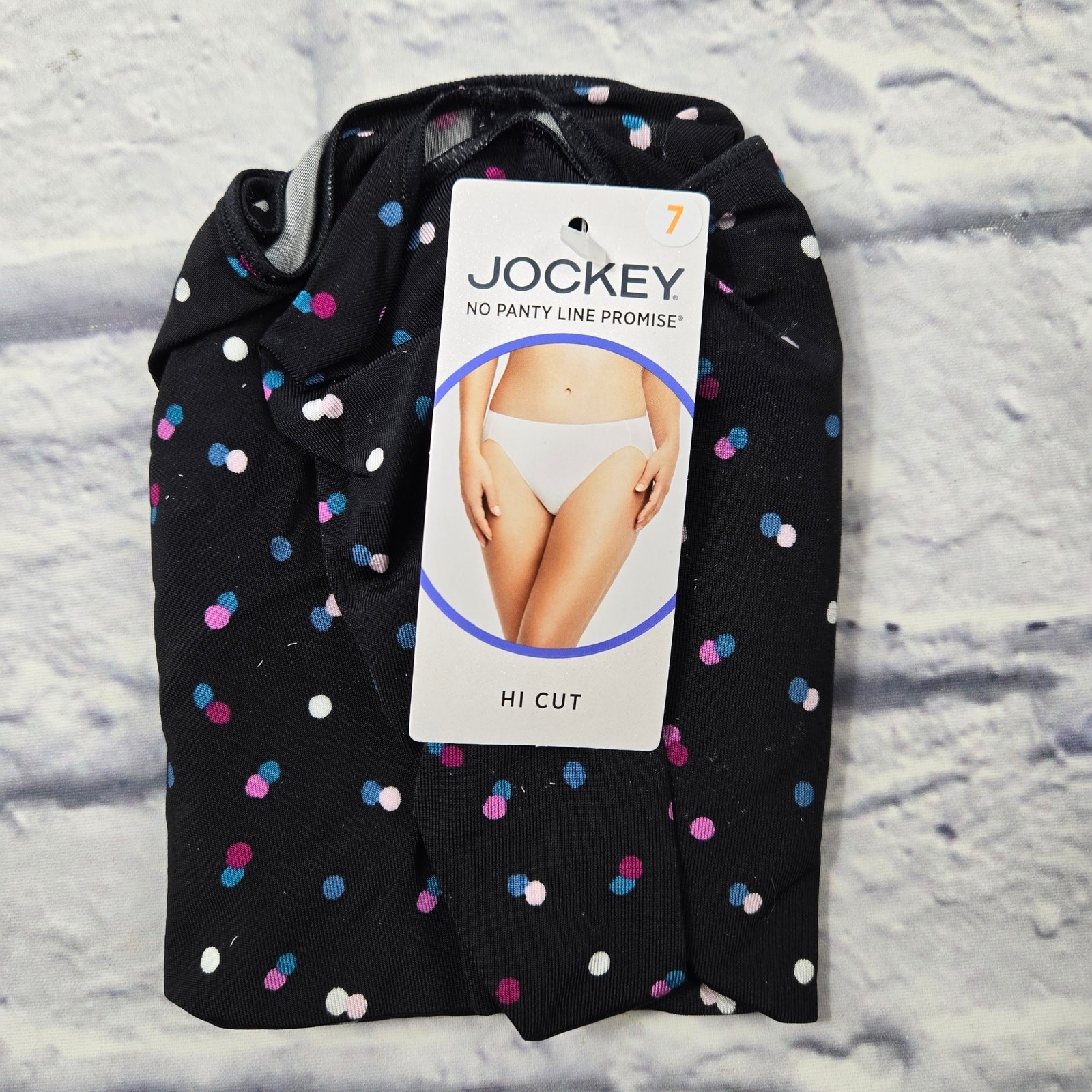 NWT Jockey Hi Cut No Panty Line Promise Blk Multicolor Polka Dot Microfiber sz 7