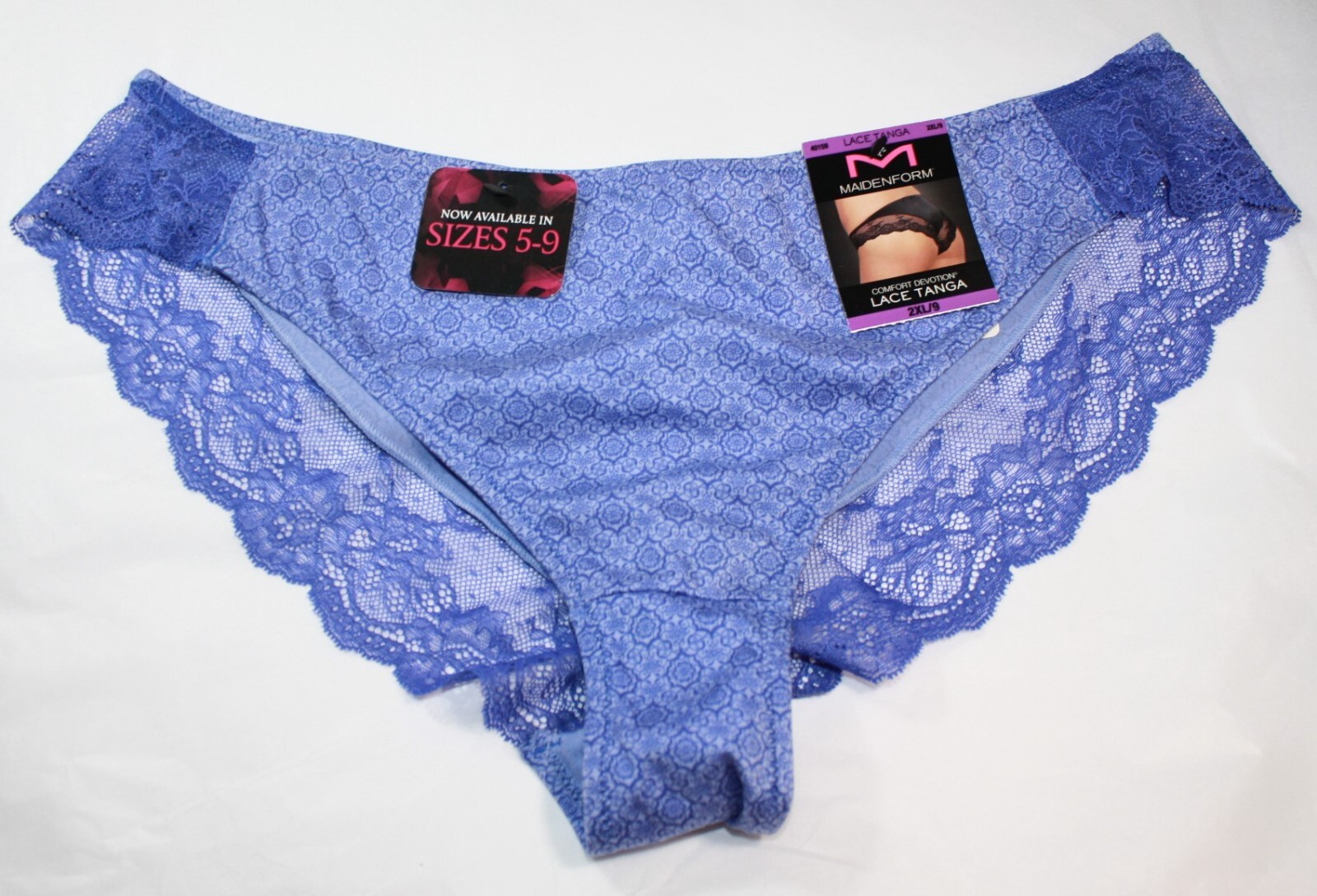 NWT set/3 MAIDENFORM comfort devotion LACE TANGA RED BLUE geo FLORAL wine 2XL