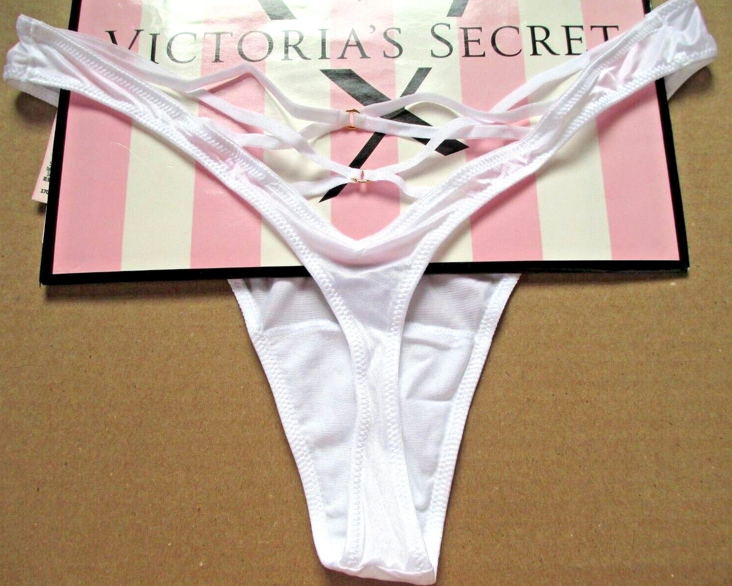 VICTORIA’S SECRET VERY SEXY Strappy Back High Leg Thong Panty VS White S M L XL