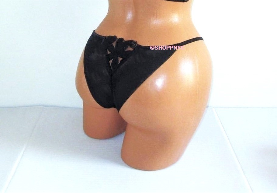 VICTORIA’S SECRET Luxe Lingerie Embroidered Brazilian Panty M L XL Black $39